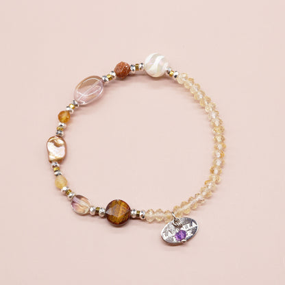 【Like a Honey Candy】水紋天珠×シトリン×アメトリン×バロックパール ブレスレット