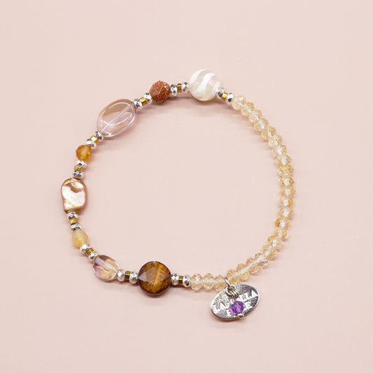 【Like a Honey Candy】水紋天珠×シトリン×アメトリン×バロックパール ブレスレット