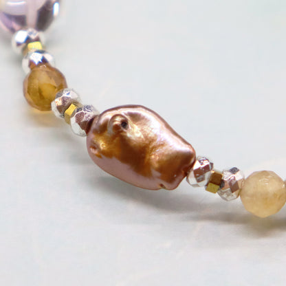 【Like a Honey Candy】水紋天珠×シトリン×アメトリン×バロックパール ブレスレット