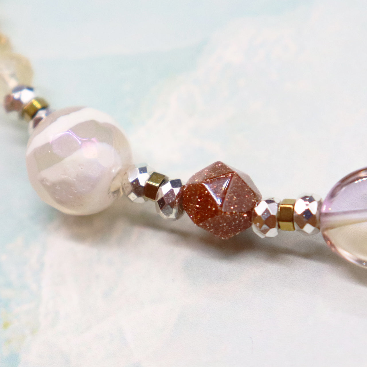 【Like a Honey Candy】水紋天珠×シトリン×アメトリン×バロックパール ブレスレット