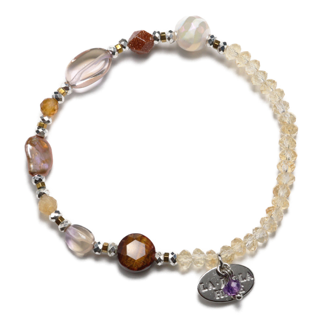 【Like a Honey Candy】水紋天珠×シトリン×アメトリン×バロックパール ブレスレット