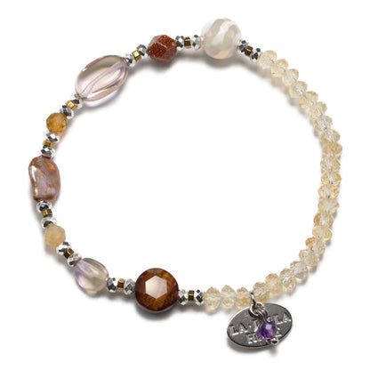 【Like a Honey Candy】水紋天珠×シトリン×アメトリン×バロックパール ブレスレット