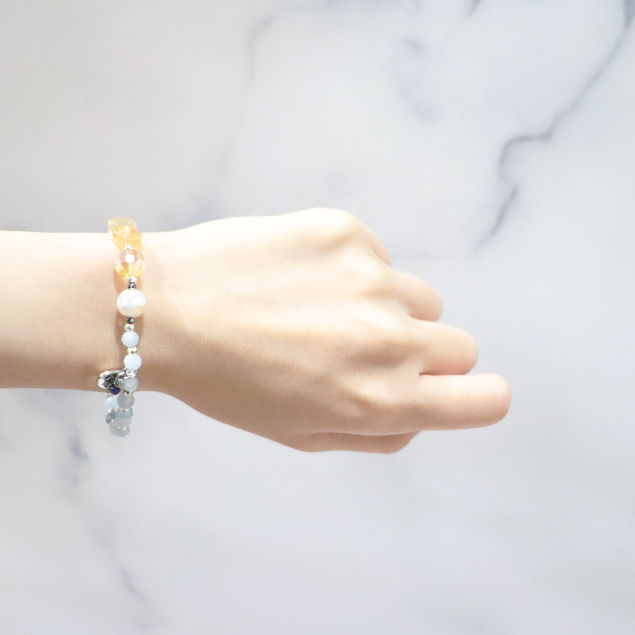 【Like a Honey Candy】水紋天珠×シトリン×カイヤナイト×アクアマリン ブレスレット