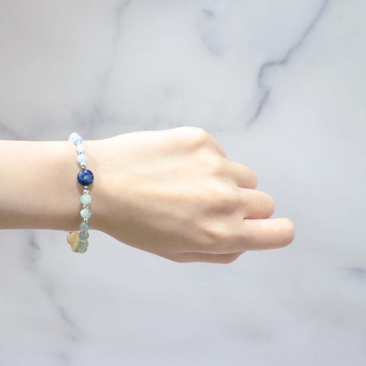 【Like a Honey Candy】水紋天珠×シトリン×カイヤナイト×アクアマリン ブレスレット