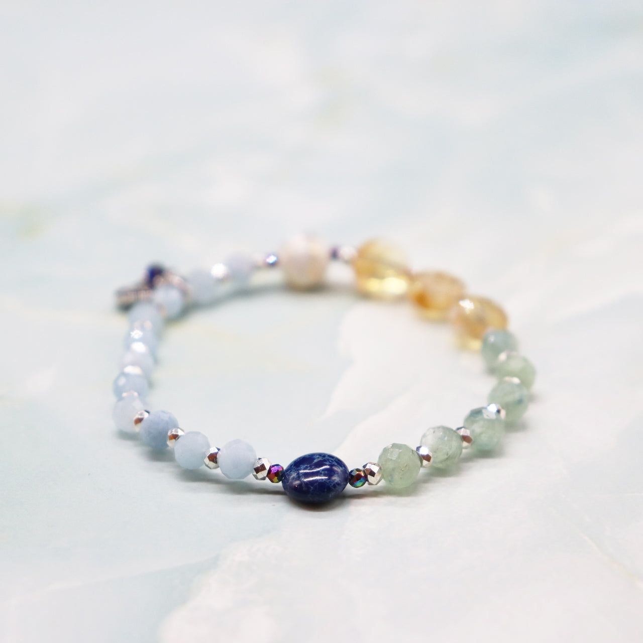 【Like a Honey Candy】水紋天珠×シトリン×カイヤナイト×アクアマリン ブレスレット