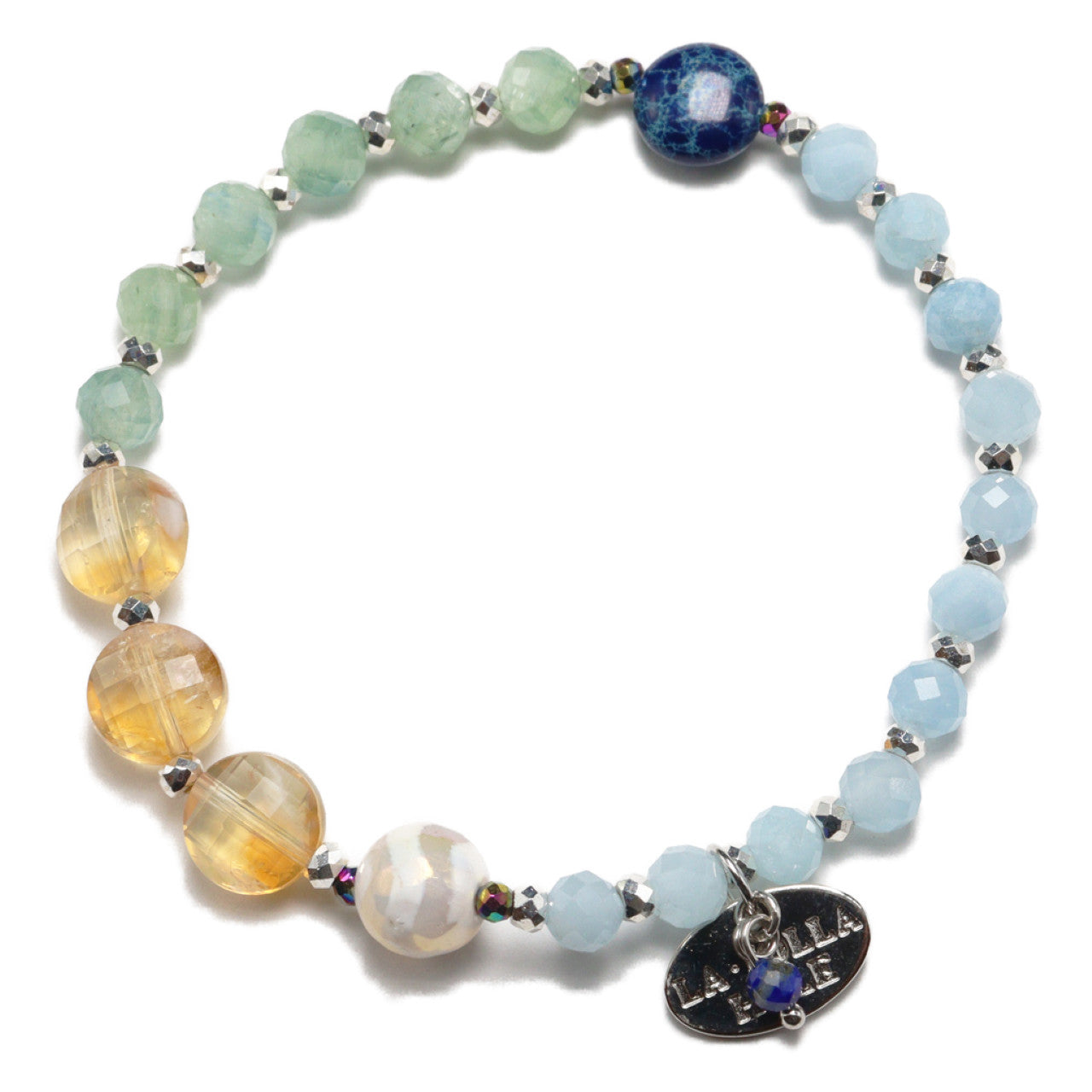 【Like a Honey Candy】水紋天珠×シトリン×カイヤナイト×アクアマリン ブレスレット