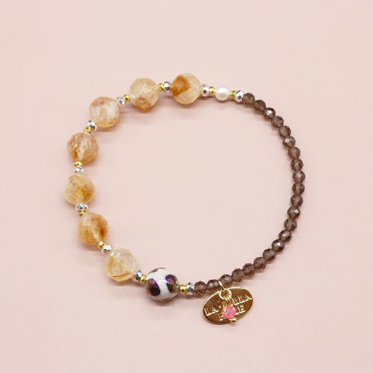 【Like a Honey Candy】亀甲天珠×シトリン×パール×スモーキークォーツ ブレスレット