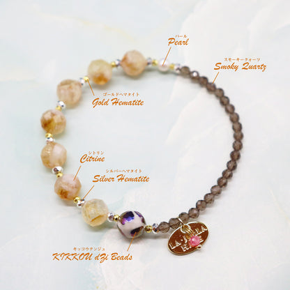 【Like a Honey Candy】亀甲天珠×シトリン×パール×スモーキークォーツ ブレスレット