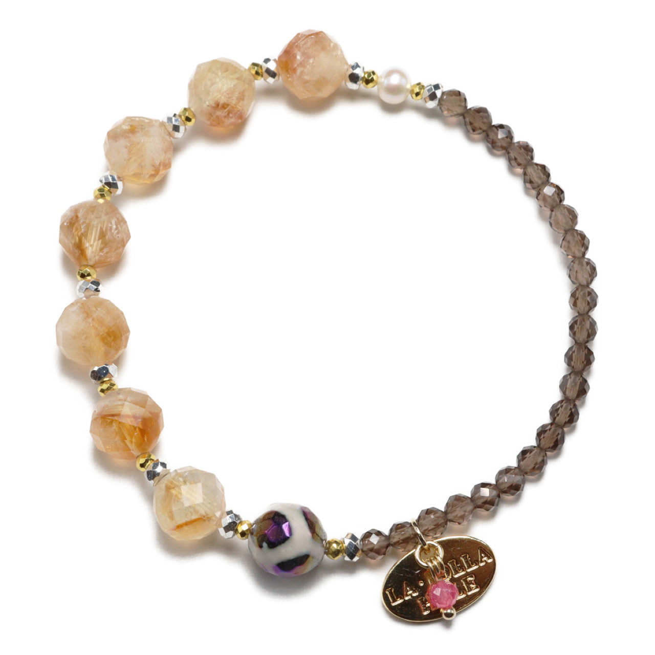 【Like a Honey Candy】亀甲天珠×シトリン×パール×スモーキークォーツ ブレスレット