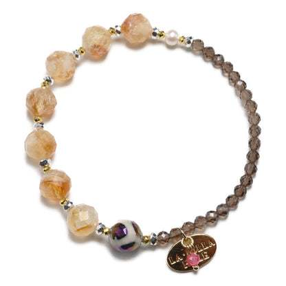 【Like a Honey Candy】亀甲天珠×シトリン×パール×スモーキークォーツ ブレスレット