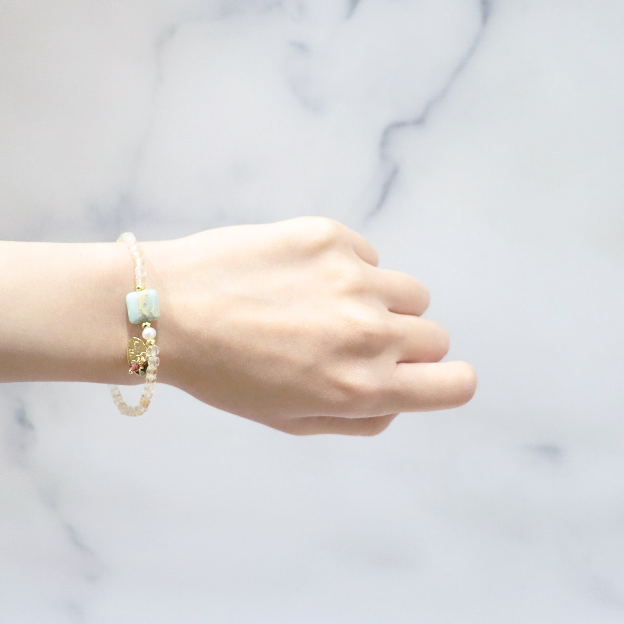 【Like a Honey Candy】シトリン×インプレッションストーン×パール ブレスレット